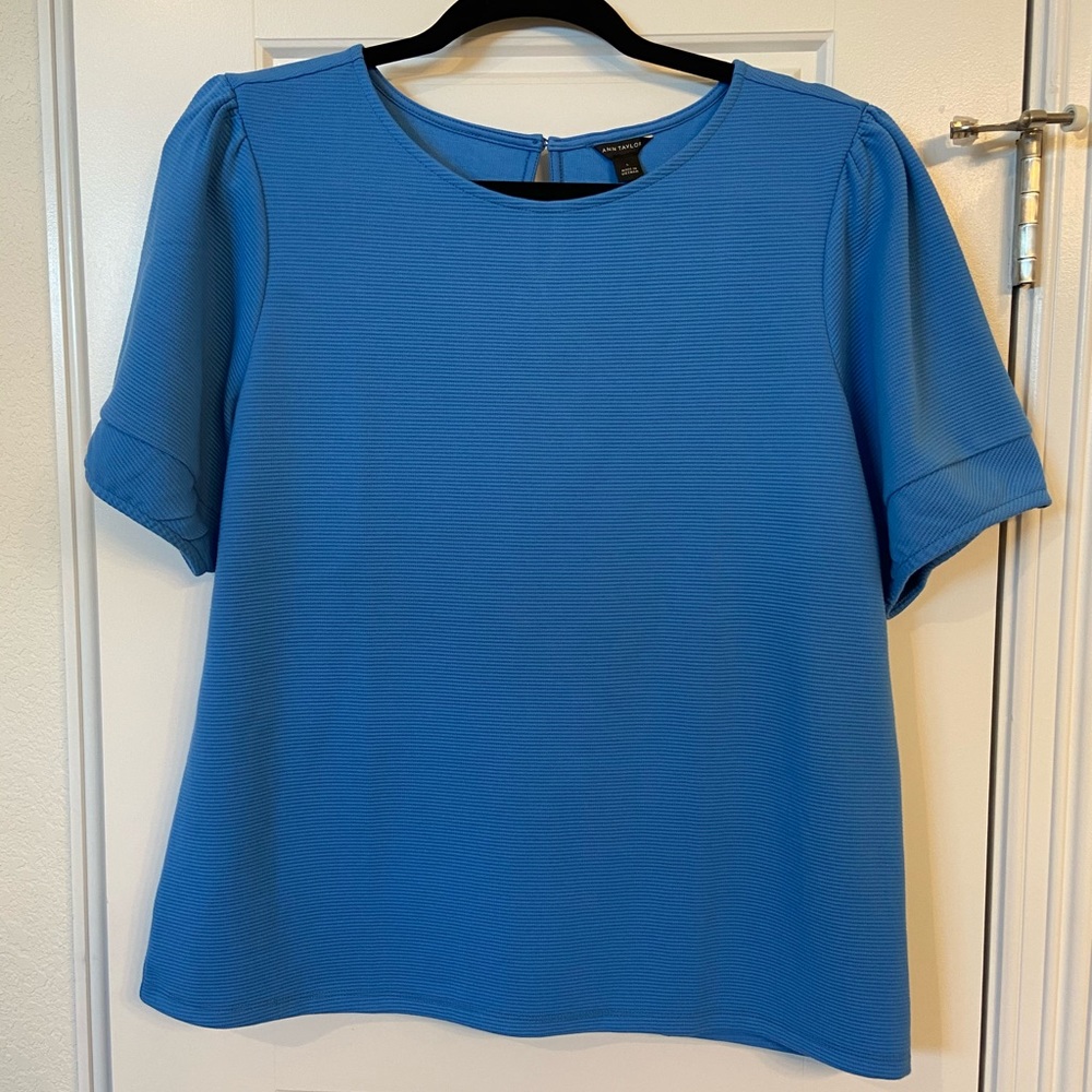 NWT BLUE RIBBED ANN TAYLOR TOP SZ LARGE